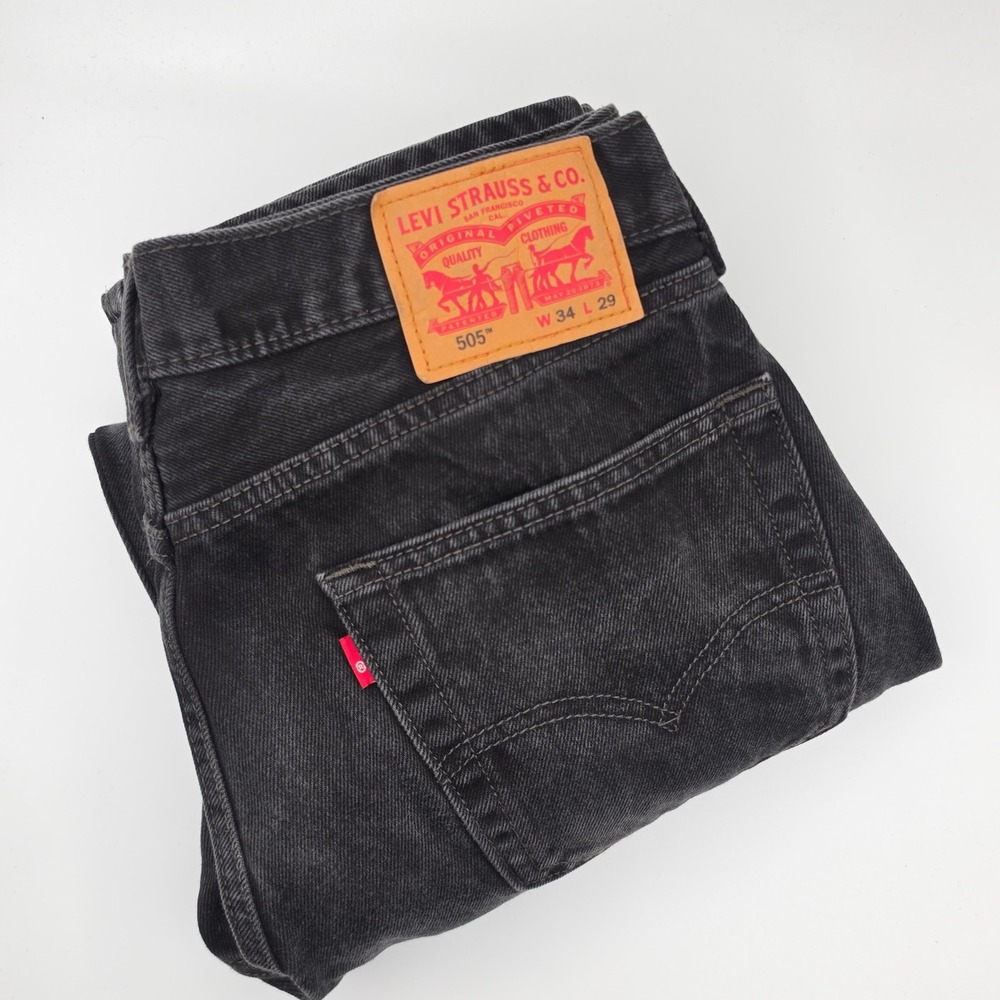 Levi's 505‎ Jeans Mens 34x29 Black Casual Office Cotton Straight Fit Denim